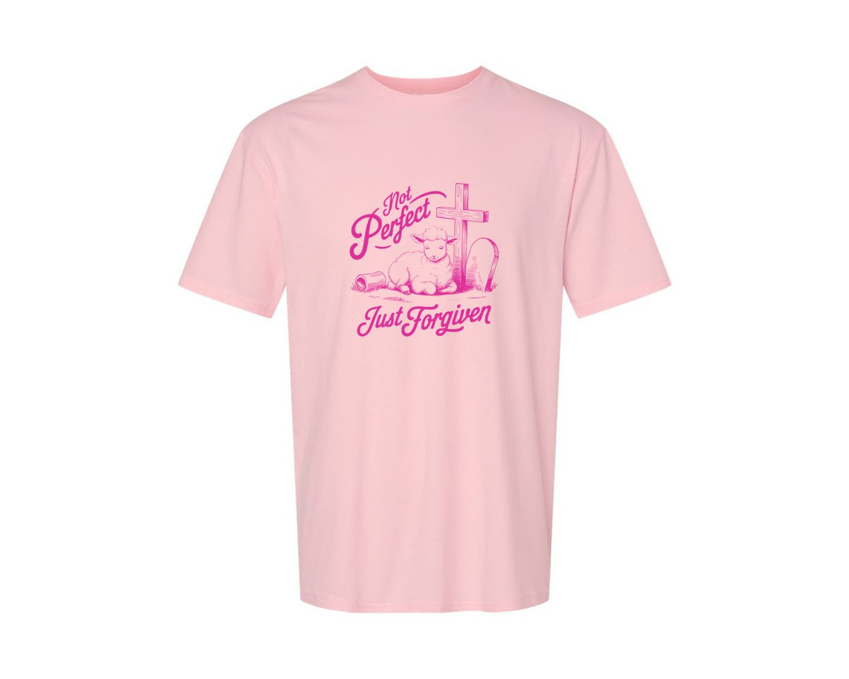 brand:Generic|color:Pink|Not Perfect Just Forgiven Design 18 Graphic T-Shirt