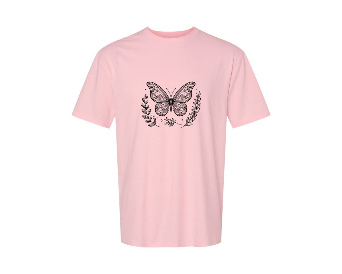 brand:Generic|color:Pink|Butterfly Design Graphic T-Shirt