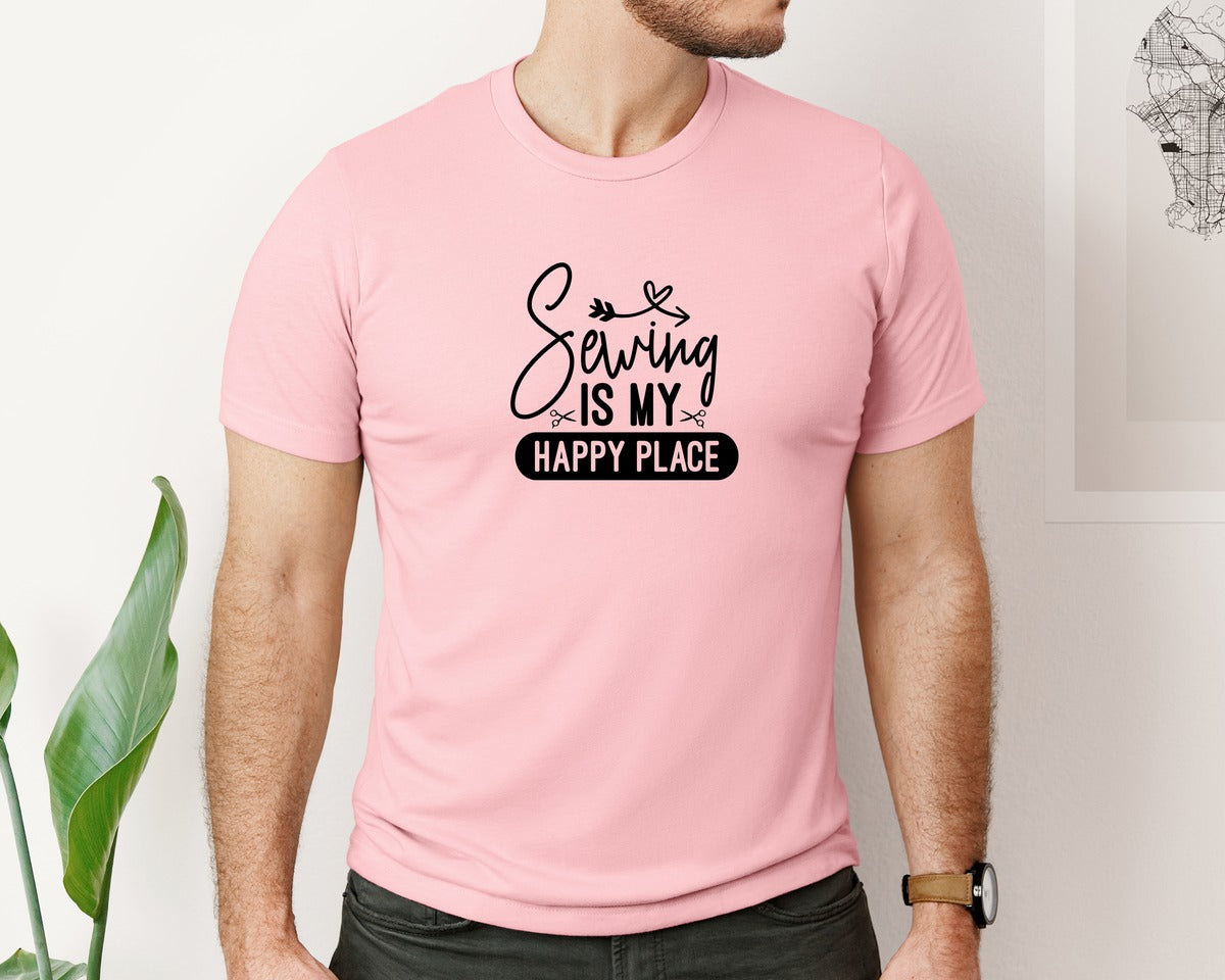 brand:Bella Canvas|color:Pink|Sewing Is My Happy Place 36 Graphic T-Shirt