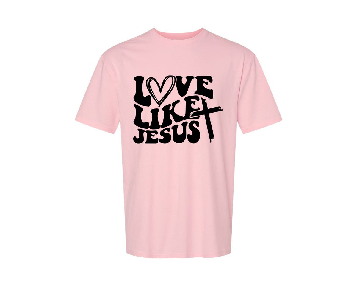 brand:Generic|color:Pink|Love Like Jesus Wavy 2 Graphic T-Shirt
