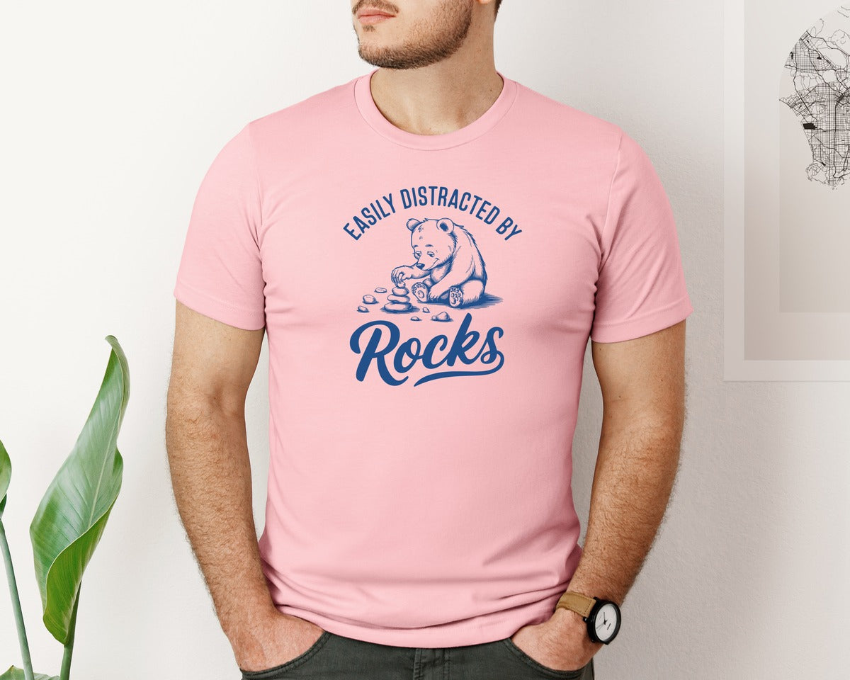 brand:Bella Canvas|color:Pink|Easily Distracted By Rocks Design Graphic T-Shirt