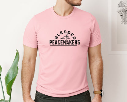 brand:Bella Canvas|color:Pink|Blessed Are The Peacemakers Sleeve 3 Graphic T-Shirt