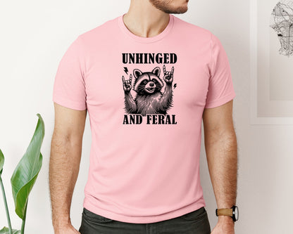 brand:Bella Canvas|color:Pink|Unhinged And Feral Vintage Raccoon Meme Graphic T-Shirt