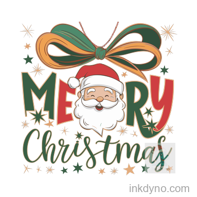 Merry Christmas Santa With Festive Bow Design — DTF Transfer