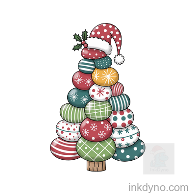 Whimsical Christmas Ornament Tree Design — DTF Transfer