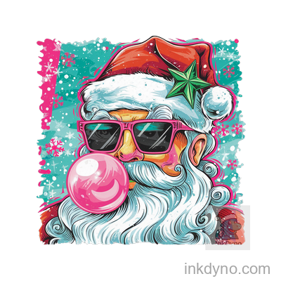 Cool Santa With Sunglasses And Bubble Gum Design — DTF Transfer
