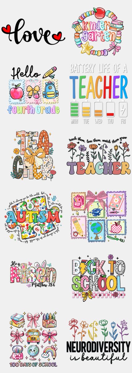 Back to School DTF Transfers Gang Sheet – 01 | 12 De... — DTF Transfer
