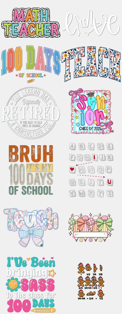 Back to School DTF Transfers Gang Sheet – 08 | 12 De... — DTF Transfer