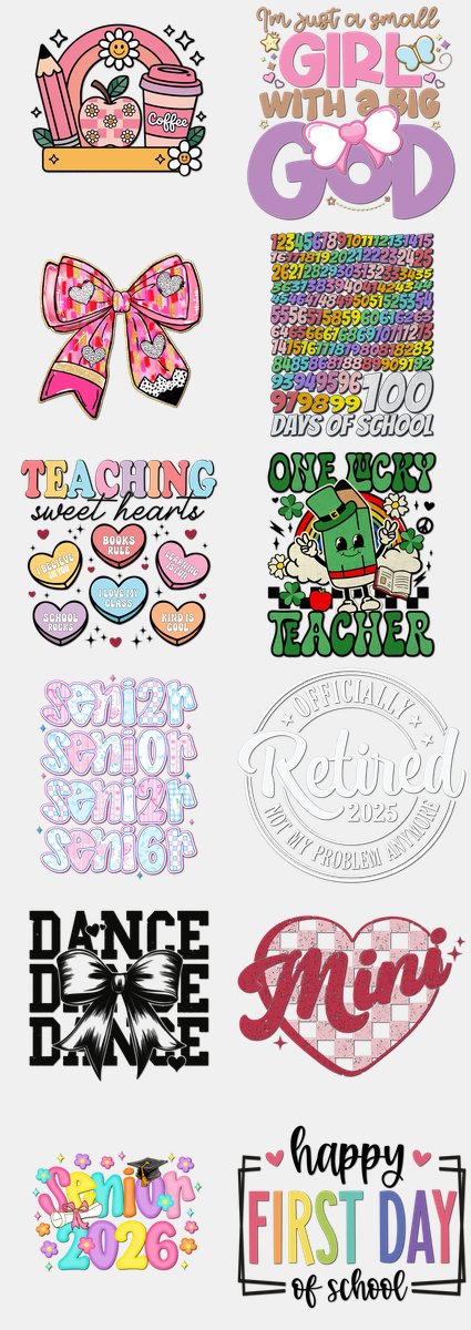 Back to School DTF Transfers Gang Sheet – 12 | 12 De... — DTF Transfer