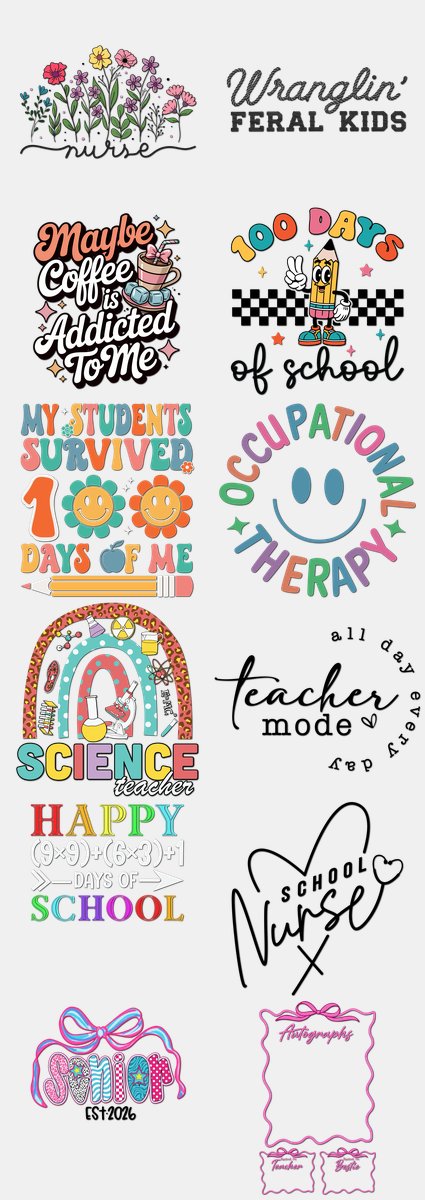 Back to School DTF Transfers Gang Sheet – 16 | 12 De... — DTF Transfer