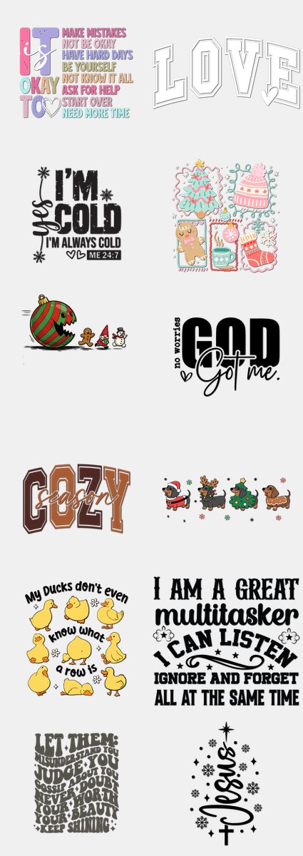 Christmas DTF Transfers Gang Sheet – 01 | 12 Designs Ready to Press