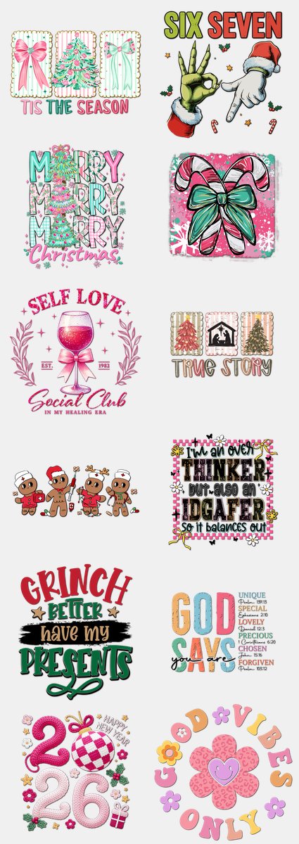 Christmas DTF Transfers Gang Sheet – 02 | 12 Designs Ready to Press