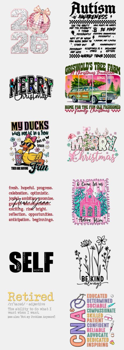Christmas DTF Transfers Gang Sheet – 03 | 12 Designs Ready to Press