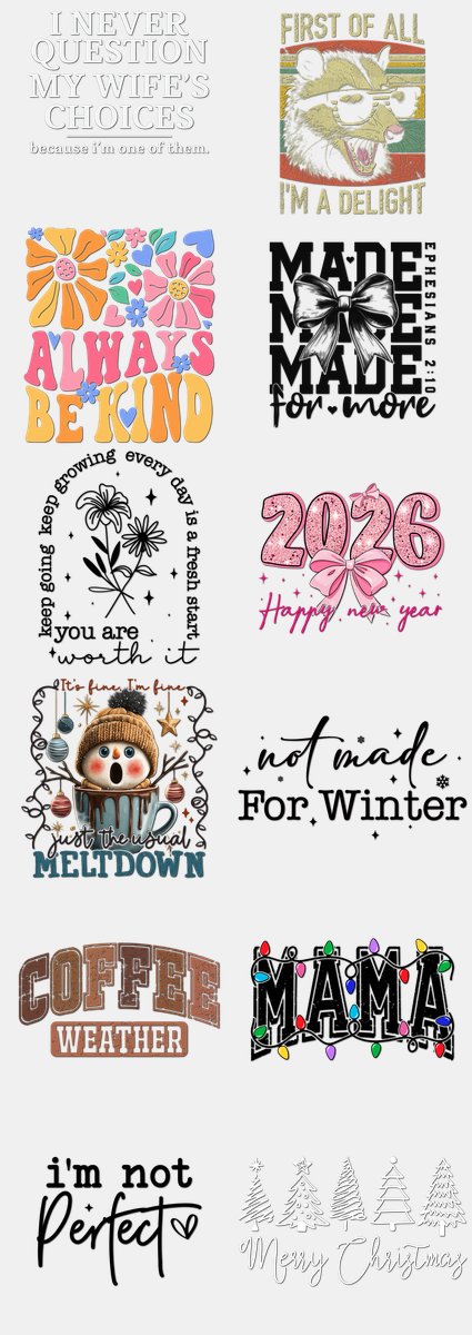 Christmas DTF Transfers Gang Sheet – 04 | 12 Designs Ready to Press