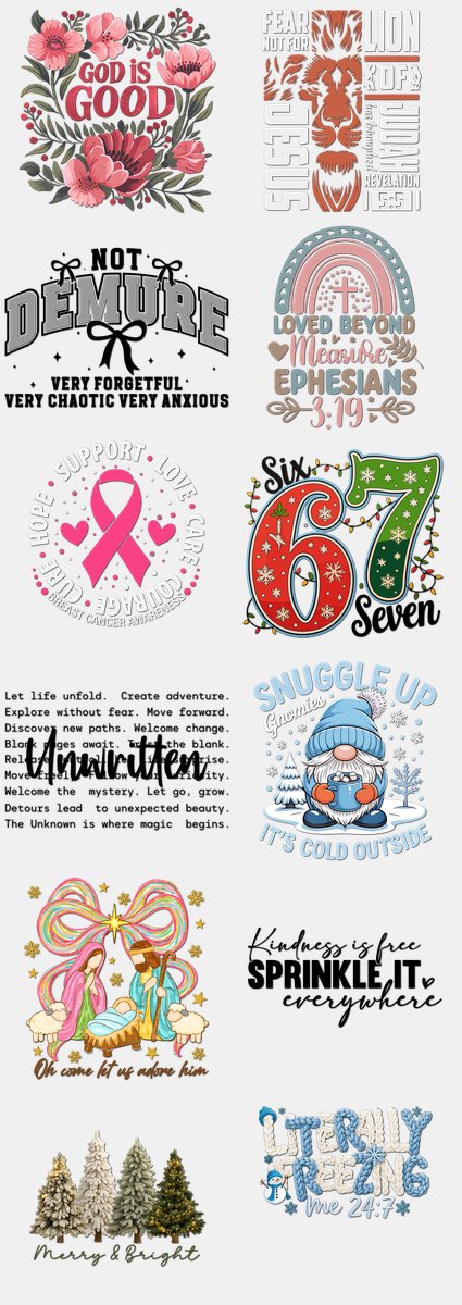 Christmas DTF Transfers Gang Sheet – 07 | 12 Designs Ready to Press