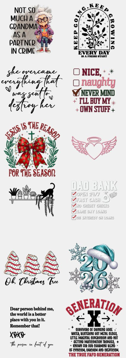 Christmas DTF Transfers Gang Sheet – 10 | 12 Designs Ready to Press