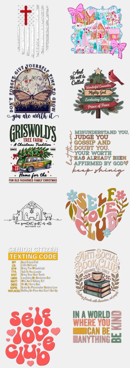 Christmas DTF Transfers Gang Sheet – 12 | 12 Designs Ready to Press