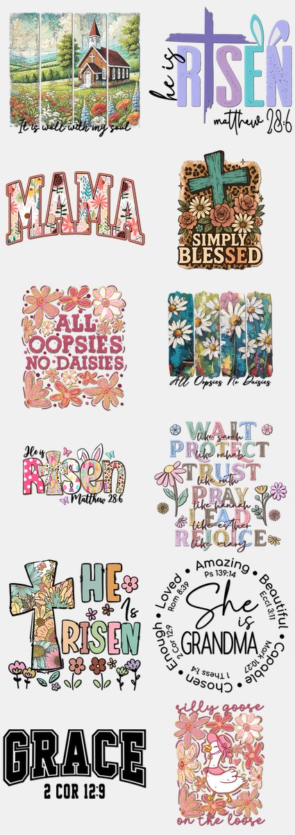 Easter DTF Transfers Gang Sheet – 01 | 12 Designs Ready to Press