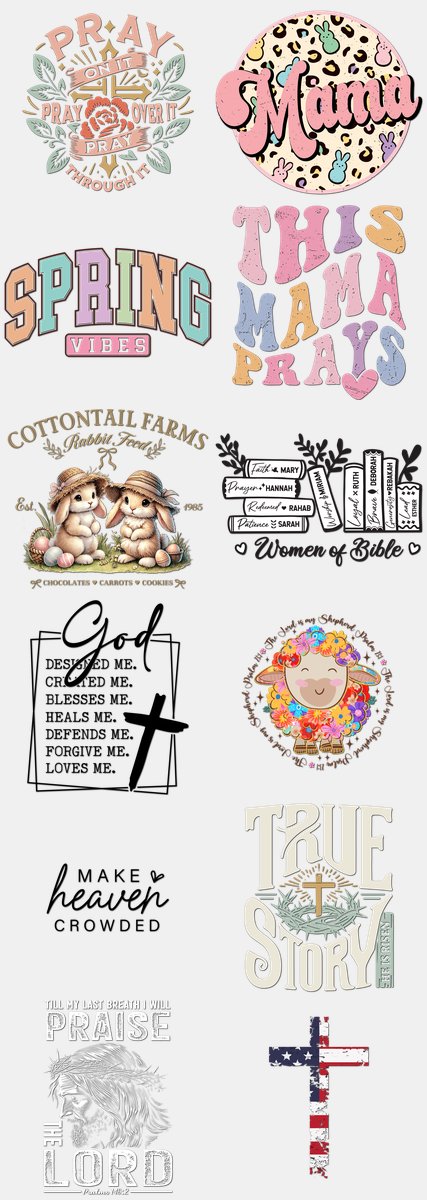 Easter DTF Transfers Gang Sheet – 02 | 12 Designs Ready to Press