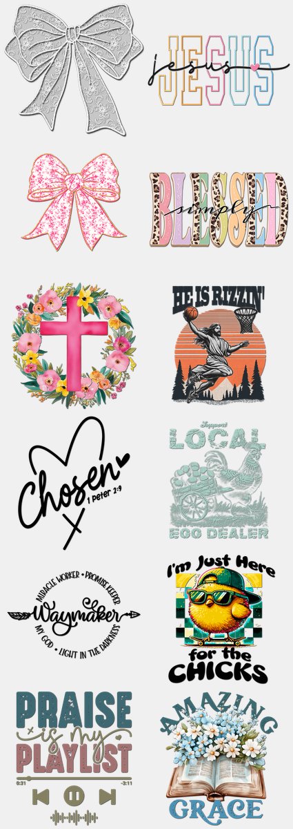 Easter DTF Transfers Gang Sheet – 04 | 12 Designs Ready to Press