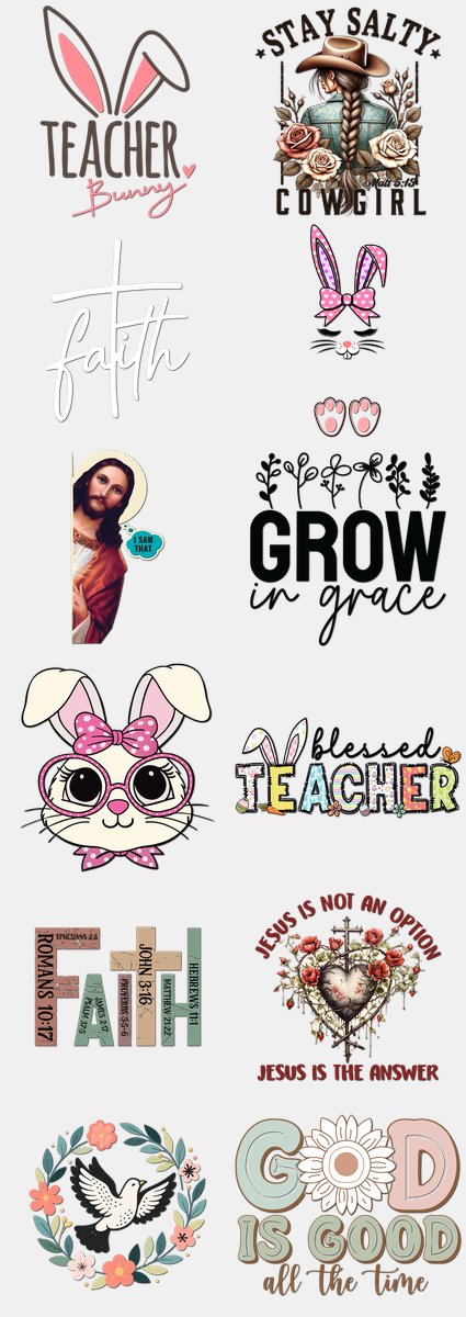 Easter DTF Transfers Gang Sheet – 05 | 12 Designs Ready to Press