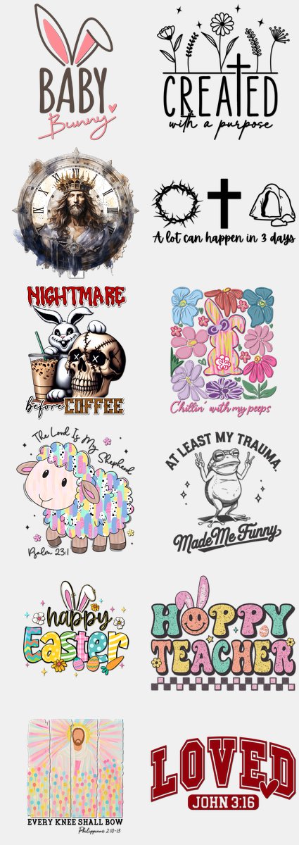 Easter DTF Transfers Gang Sheet – 06 | 12 Designs Ready to Press