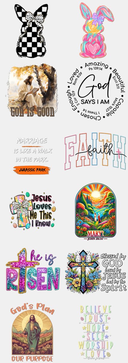 Easter DTF Transfers Gang Sheet – 07 | 12 Designs Ready to Press
