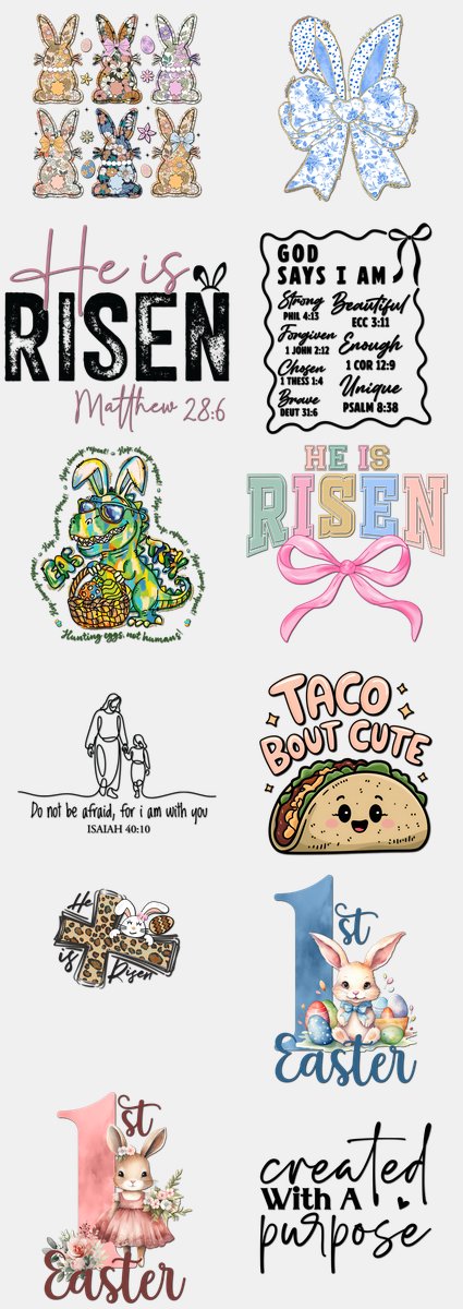 Easter DTF Transfers Gang Sheet – 08 | 12 Designs Ready to Press