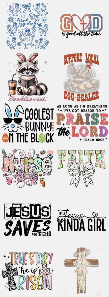 Easter DTF Transfers Gang Sheet – 10 | 12 Designs Ready to Press