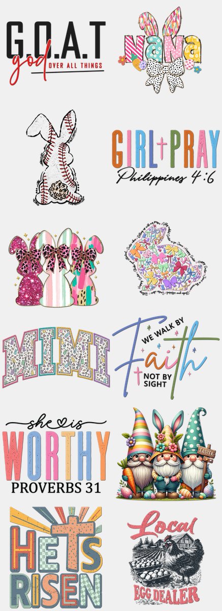 Easter DTF Transfers Gang Sheet – 12 | 12 Designs Ready to Press