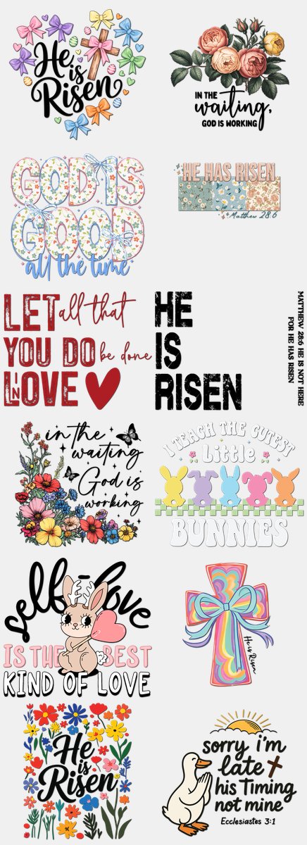 Easter DTF Transfers Gang Sheet – 13 | 12 Designs Ready to Press