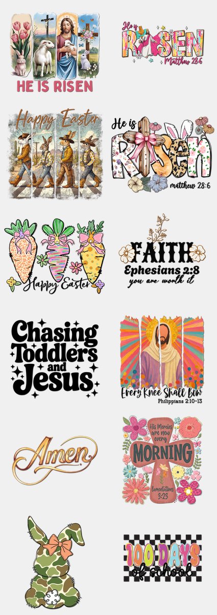 Easter DTF Transfers Gang Sheet – 15 | 12 Designs Ready to Press