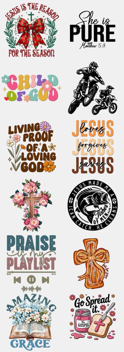 Faith & Christian DTF Transfers Gang Sheet – 14 | 12... — DTF Transfer
