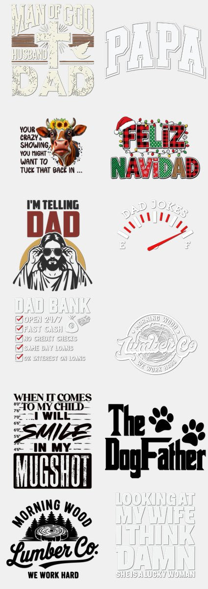 Father's Day DTF Transfers Gang Sheet – 02 | 12 Designs Ready to Press