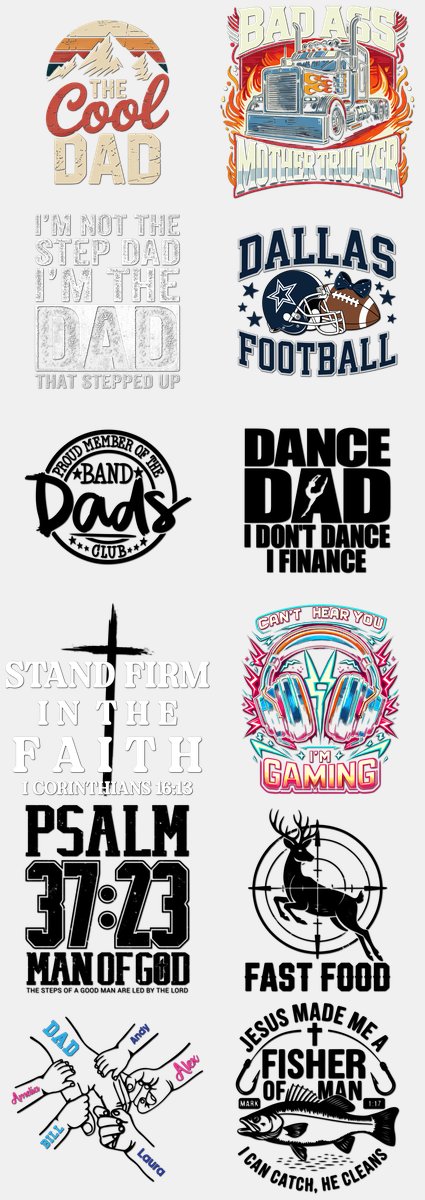 Father's Day DTF Transfers Gang Sheet – 03 | 12 Designs Ready to Press