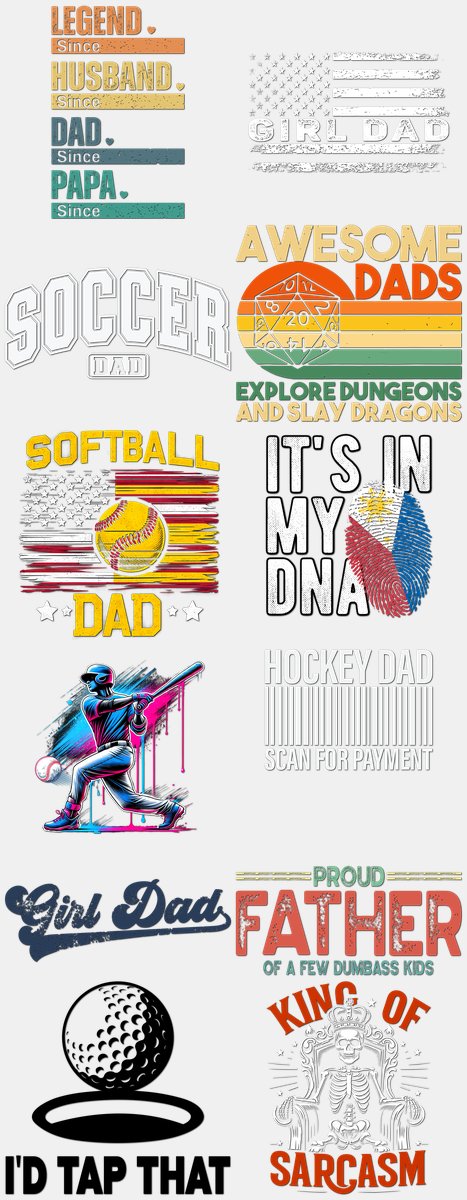 Father's Day DTF Transfers Gang Sheet – 04 | 12 Designs Ready to Press