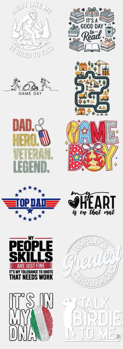 Father's Day DTF Transfers Gang Sheet – 06 | 12 Designs Ready to Press