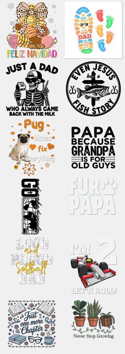 Father's Day DTF Transfers Gang Sheet – 07 | 12 Designs Ready to Press