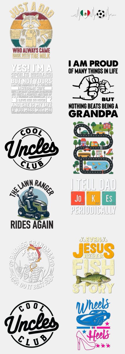 Father's Day DTF Transfers Gang Sheet – 08 | 12 Designs Ready to Press