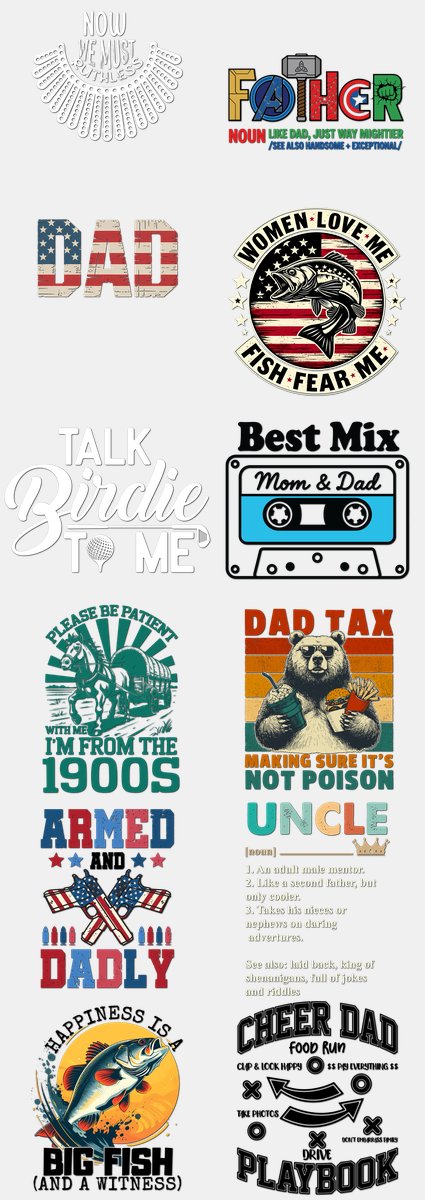Father's Day DTF Transfers Gang Sheet – 09 | 12 Designs Ready to Press