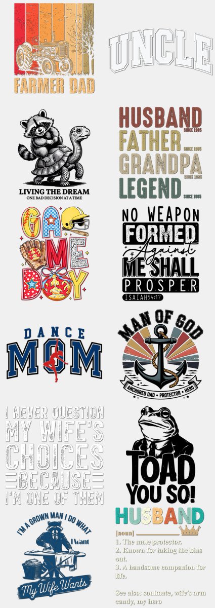 Father's Day DTF Transfers Gang Sheet – 11 | 12 Designs Ready to Press