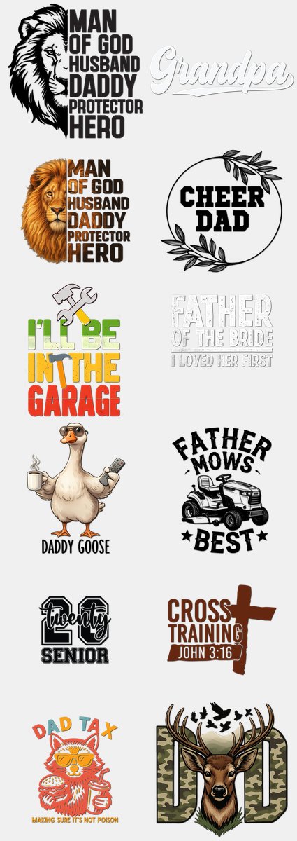 Father's Day DTF Transfers Gang Sheet – 12 | 12 Designs Ready to Press