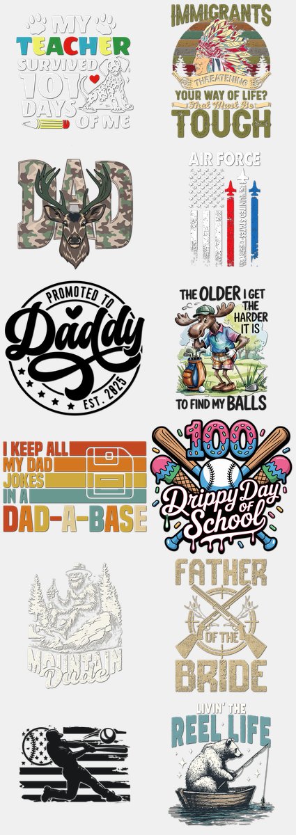 Father's Day DTF Transfers Gang Sheet – 15 | 12 Designs Ready to Press