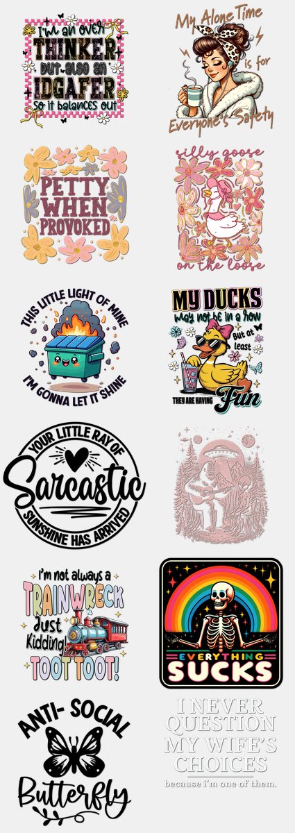 Funny & Sarcastic DTF Transfers Gang Sheet – 03 | 12... — DTF Transfer