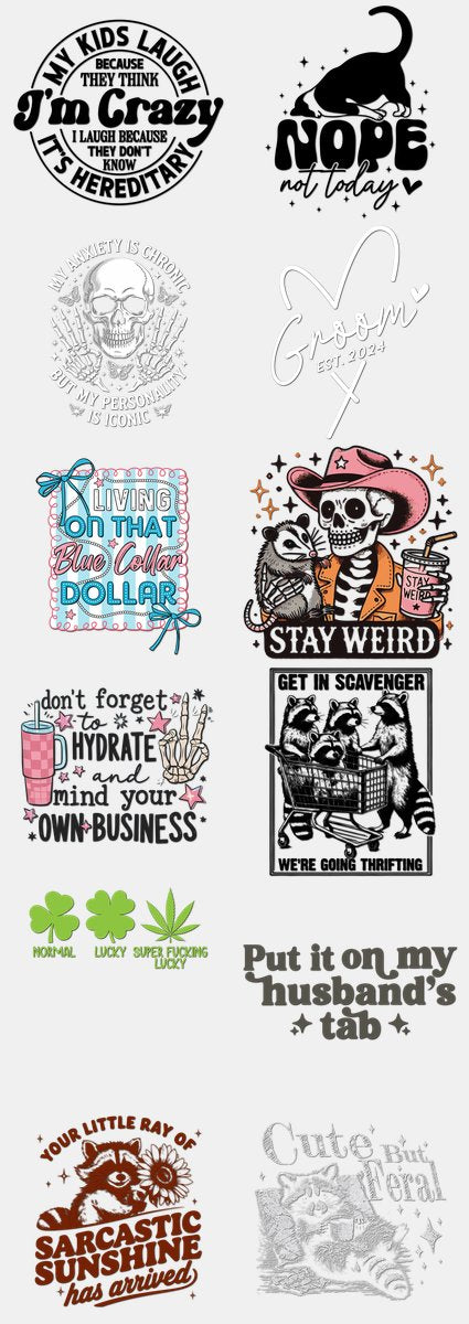 Funny & Sarcastic DTF Transfers Gang Sheet – 05 | 12... — DTF Transfer