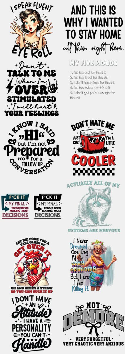 Funny & Sarcastic DTF Transfers Gang Sheet – 07 | 12... — DTF Transfer