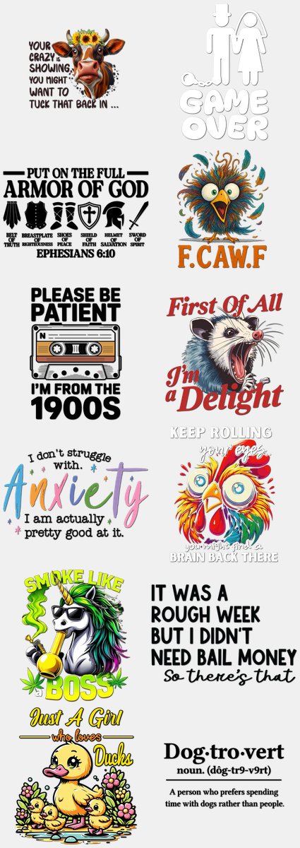 Funny & Sarcastic DTF Transfers Gang Sheet – 09 | 12... — DTF Transfer