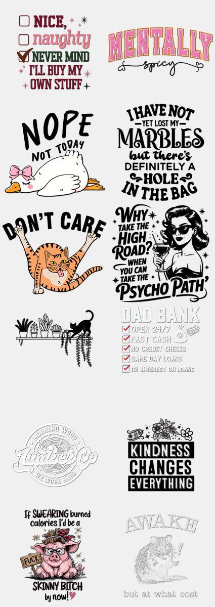 Funny & Sarcastic DTF Transfers Gang Sheet – 12 | 12... — DTF Transfer
