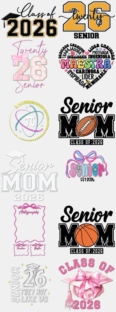 Graduation DTF Transfers Gang Sheet – 03 | 12 Designs Ready to Press