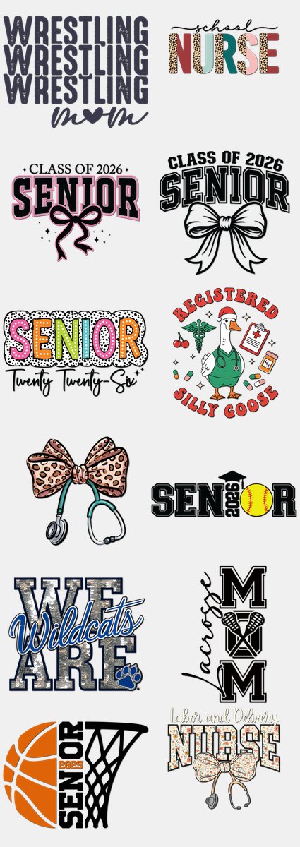 Graduation DTF Transfers Gang Sheet – 04 | 12 Designs Ready to Press